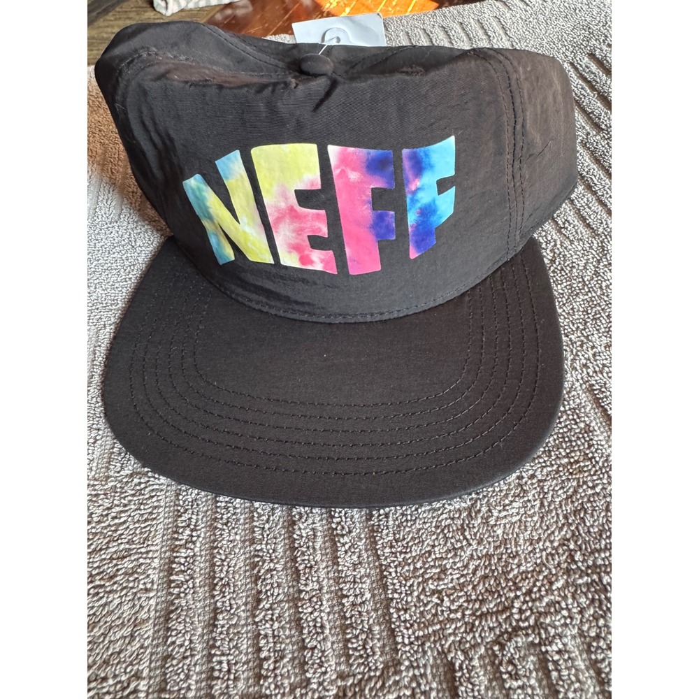 Neff Snapback Hat Black Multi-Color Tie Dye Logo Nylon Cap OS NEW NWT